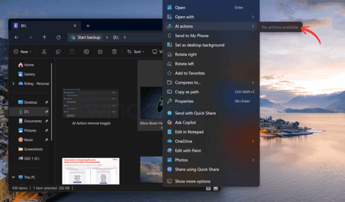 AI action label still visible even when the apps are toggled off