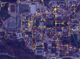 Walking paths highlighted from orbit using AI. Image: Wherobots/Tile2Net