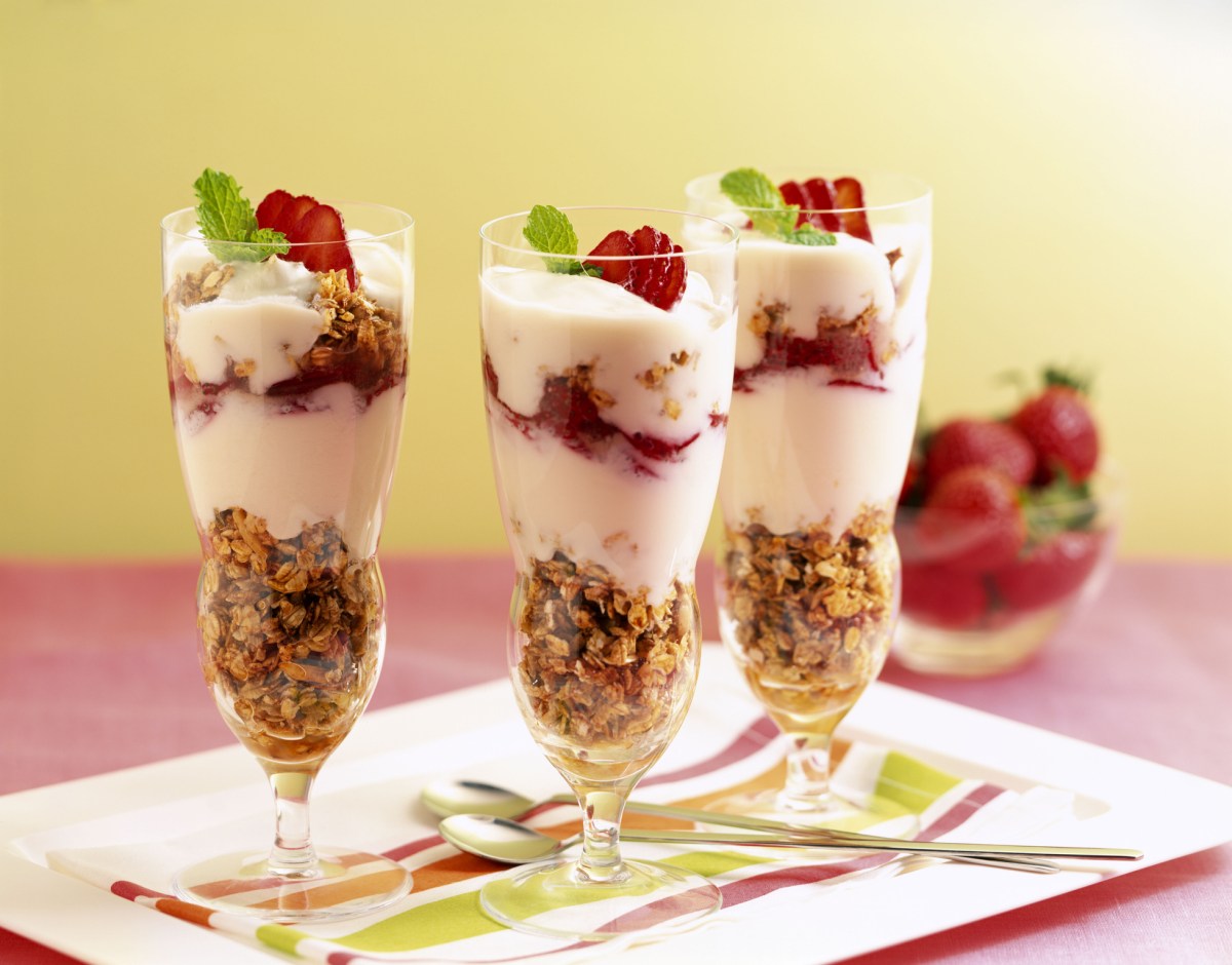 GettyImages-86056904.jpg Strawberries and granola yogurt parfaits