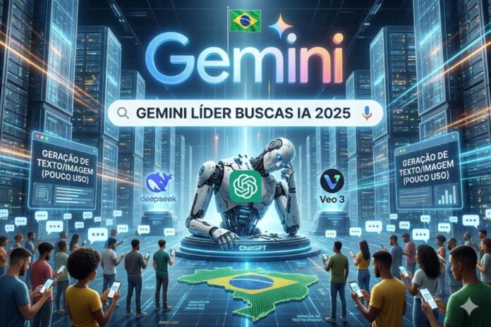 Gemini leads AI searches on Google in 2025, surpassing ChatGPT and DeepSeek, while Brazil redefines the use of generative artificial intelligence.