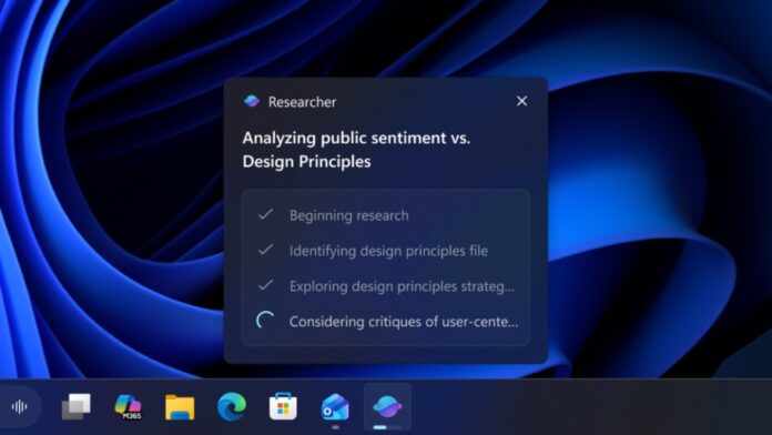 Researcher agent taskbar