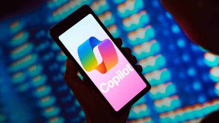 Microsoft Copilot logo displayed on a smartphone