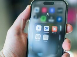 Smartphone showing AI application icons on screen.