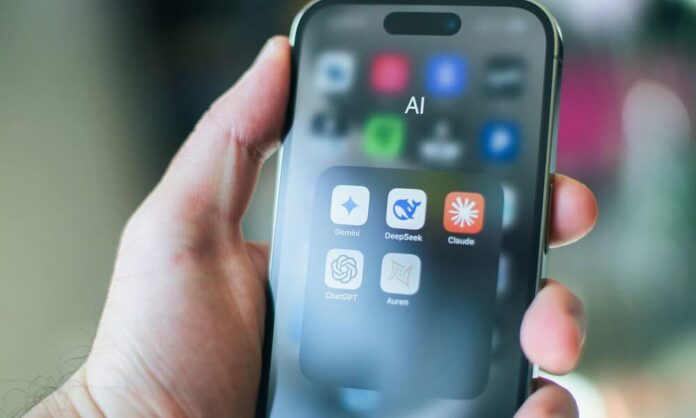 Smartphone showing AI application icons on screen.