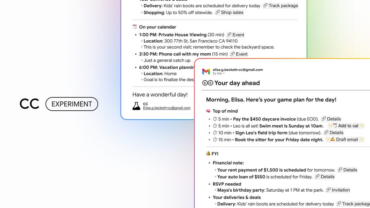google-cc-experiment.jpg Google's latest AI tool briefs you on your day like a personal assistant - for free