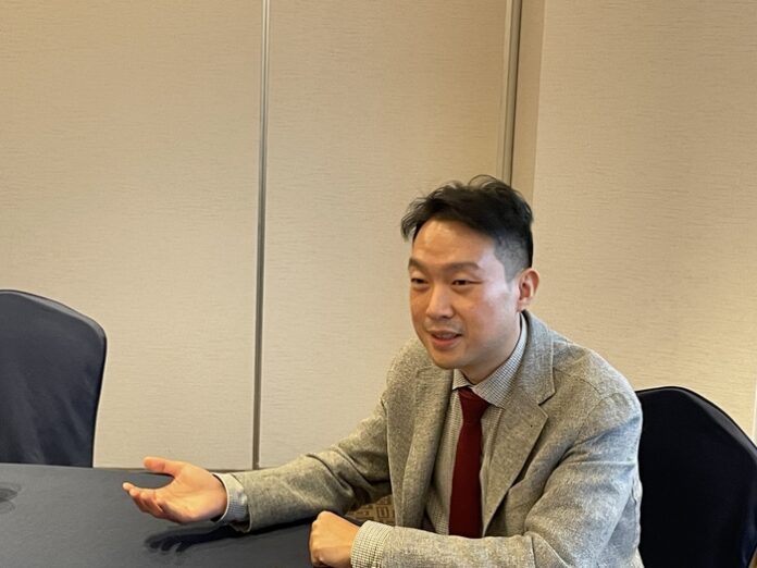Fountain CEO Kim Young-bin is giving a interview with Maeil Business Newspaper at Lotte Hotel in Jung-gu, Seoul, where the "The Agentic Shift: Looking at the Future of Finance" event was held on the 19th. <Photo = Courtesy of Mount>