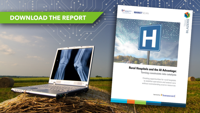 Rural Hospitals and the AI Advantage: Turning Constraints into Catalysts. A laptop on a hay mound in a rural field. The Trailblazers report Rural Hospitals and the AI Advantage: Turning Constraints into Catalysts. Download the report.