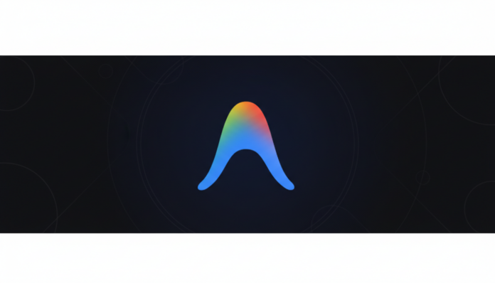 A vibrant, gradient-colored A shaped logo on a dark background with subtle geometric patterns, presented in a 16:9 aspect ratio.