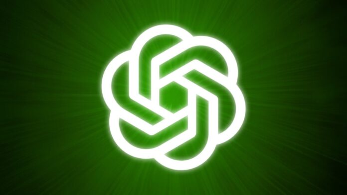An OpenAI logo over a green background.