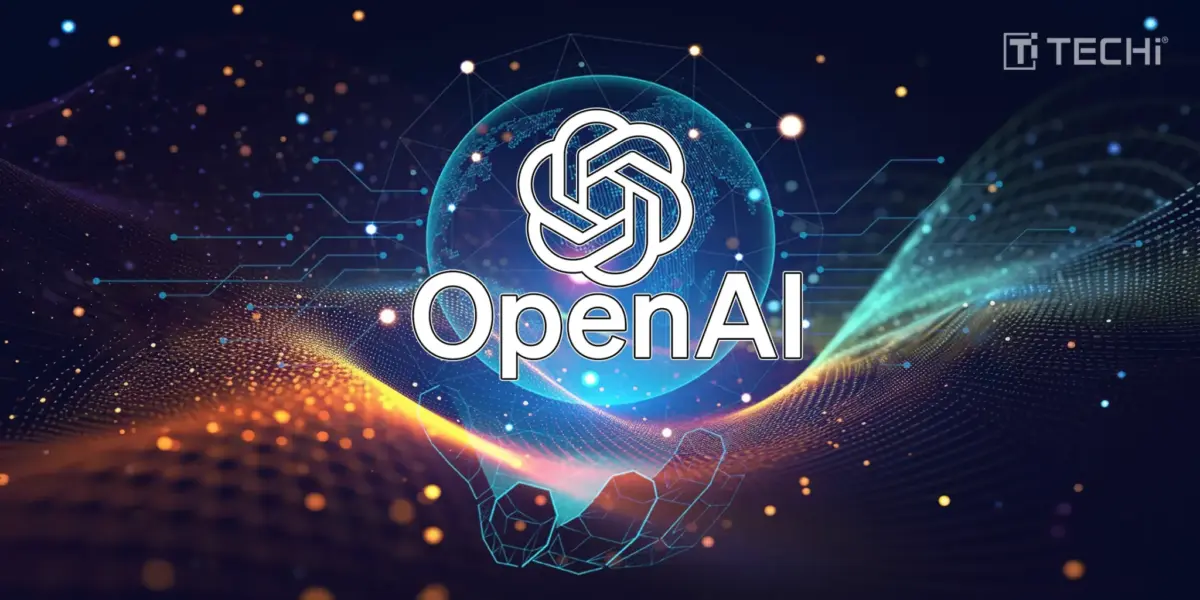 OpenAI-Spotted-Shooter-Dark-Chats-But-Stayed-Silent-1200x600.webp.webp OpenAI logo with glowing globe, network nodes, and geometric AI hand under TECHi branding.