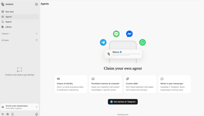 Manus launches personal AI agents in Telegram, with more messaging apps to come