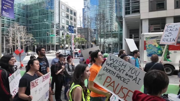 SF protesters call for AI pause at Anthropic, OpenAI, xAI as White House pushes national framework, Trump seeks liability limits