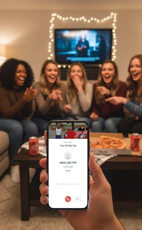 Laughter erupts as friends witness a personalized AI prank call in action, powered by Prank Caller. The scene embodies the shared joy and real-time reactions now possible with PrankCaller.io