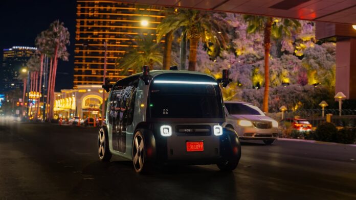 Zoox's purpose-built robotaxi on the Las Vegas Strip.