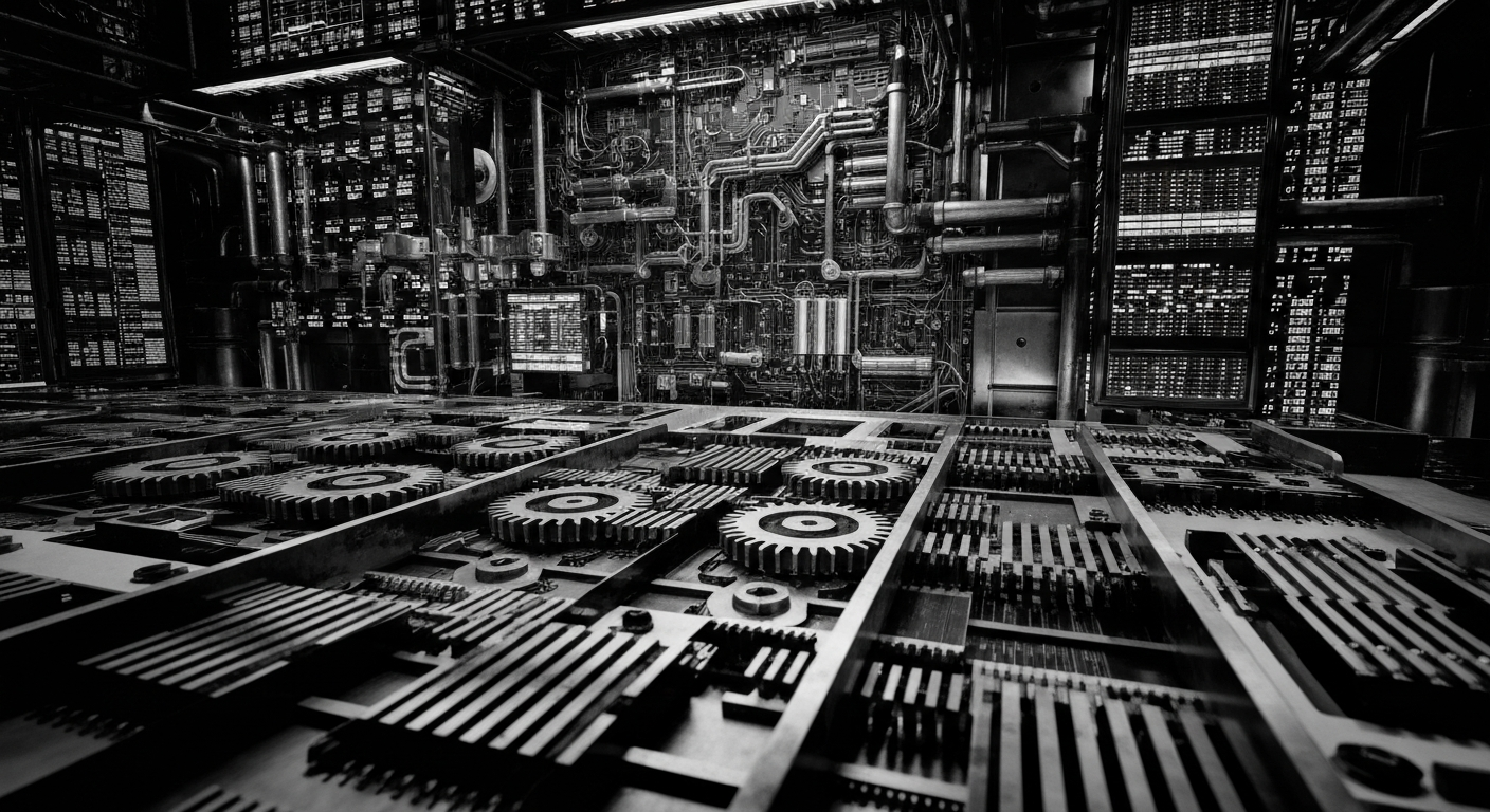 69d5dc322f22a.jpg A high-contrast, cinematic close-up of complex financial machinery and mechanisms, such as gears, circuits, and data displays, conveying the power, complexity, and automation underlying modern financial systems.