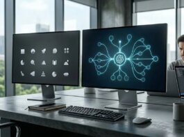 A widescreen, photorealistic view of a modern developer