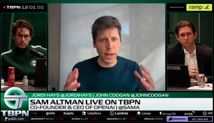 Sam Altman in the TBPN Show. © Screenshot