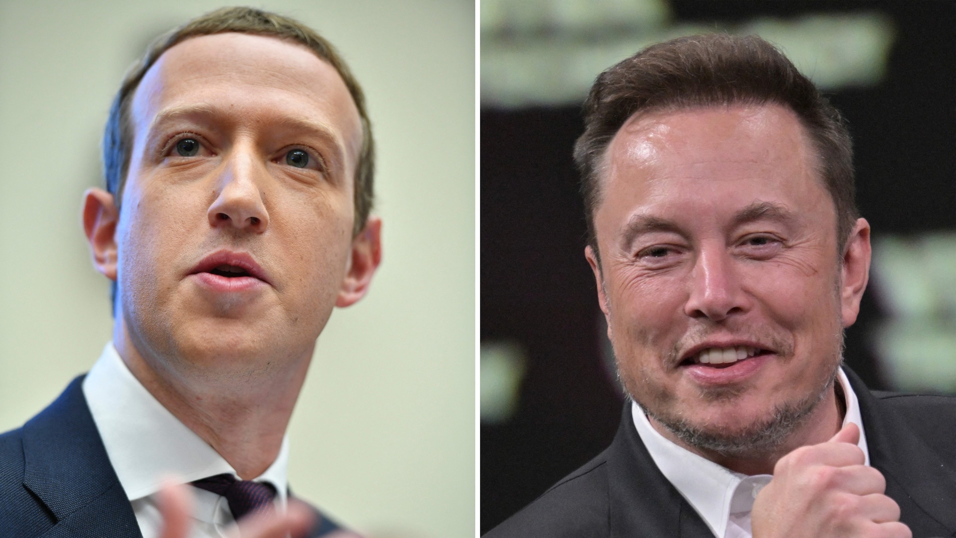 GettyImages-1258928014.jpg A split image featuring a close-up of a serious Mark Zuckerberg and a smiling Elon Musk.