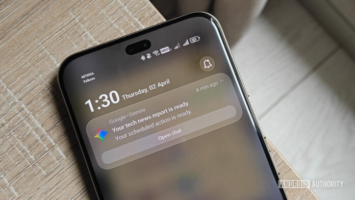 a scheduled action notification from gemini