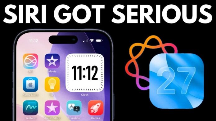 Concept image of iOS 27 showing a standalone Siri chatbot app with threaded chats and saved conversation history.