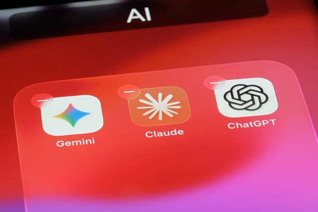 Claude, Gemini and ChatGPT AI app icons