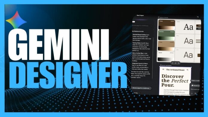 Screenshot of Google Stitch showing an AI-native canvas mixing text, images, and code in one workspace.