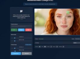 A screenshot of Adobe MotionStream with red and green boxes over a person's face to direct movement